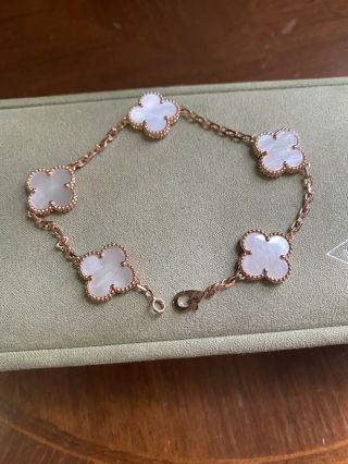 Van Cleef & Arpels Vintage Alhambra Bracelet 5 Motif 18k Rose Gold & Mop