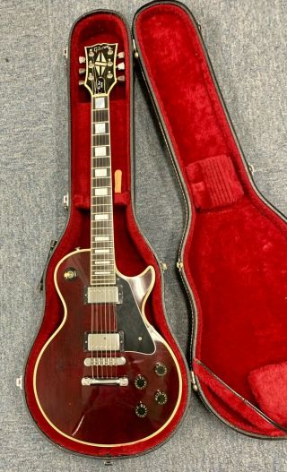 Vintage Gibson Les Paul Custom 1981 Usa Solid Body Burgundy / Dark Red W Case