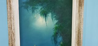 Gorgeous Signed vintage Florida Highwaymen Painting Lemuel Newton Moonlit Palm 3