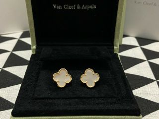 Authentic Van Cleef & Arpels Vintage Alhambra 18k Yg Mother Of Pearl Earrings