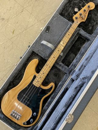 Vintage 1975 Fender Precision Bass Guitar Usa 4 String Natural Finish Hard Case