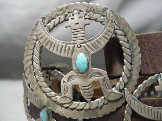 EARLIER 1900 ' S VINTAGE NAVAJO THUNDERBIRD TURQUOISE STERLING SILVER CONCHO BELT 2