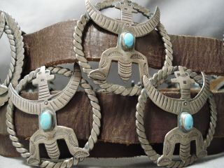 EARLIER 1900 ' S VINTAGE NAVAJO THUNDERBIRD TURQUOISE STERLING SILVER CONCHO BELT 3