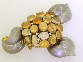 Vintage heavy 18K gold/Platinum 16.  84CTW VS diamond/opal floral brooch/pendant 2