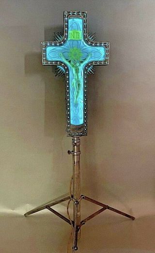 Vintage Funeral Neon Crucifix Neon Lighted Ornate Electric Cross With Case