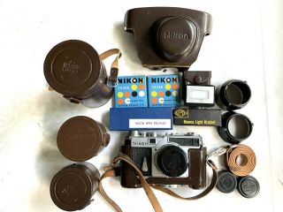Nikon Sp Rf Camera With 5cm F 1.  4 Nikkor S & 3.  5cm 2.  5 &13.  5cm 3.  5 Set Vintage
