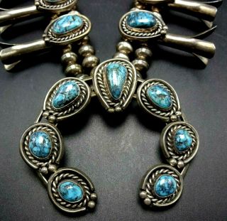 Classic Vintage Navajo Sterling Silver Blue Az Turquoise Squash Blossom Necklace
