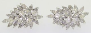 Vintage 1950s heavy Platinum 7.  04CTW VS Marquise diamond cluster flower earrings 2