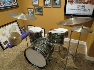 1965 Ludwig Black Oyster Pearl Vintage Drum Set VG with Cases 2