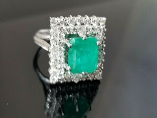 Vintage Rich Green Emerald Double Halo Diamond 18k white gold ring 2