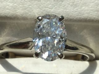 Vtg 14k White Gold 1.  09ct Si2 Clarity F Color Oval Diamond Solitaire Ring Sz 5