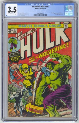 Incredible Hulk 181 Cgc 3.  5 Vintage Marvel Comic Key 1st Full Wolverine