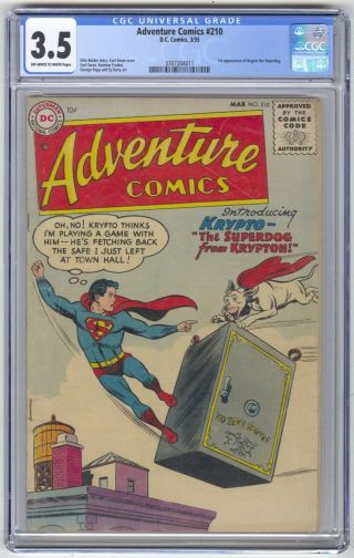 Adventure Comics 210 Cgc 3.  5 Vintage Dc Comic Key Superboy 1st Krypto Superdog