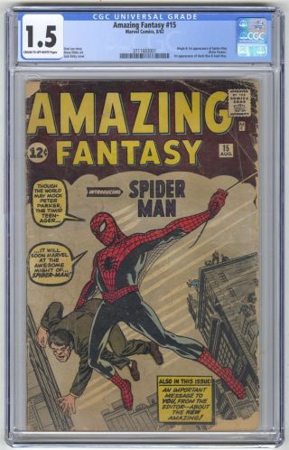 Fantasy 15 Cgc 1.  5 Vintage Marvel Comic Mega Key 1st Spider - Man,  Ditko