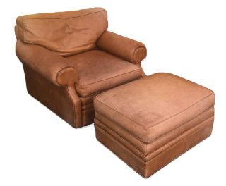 Vintage Distressed Ralph Lauren Leather Club Chair & Ottoman