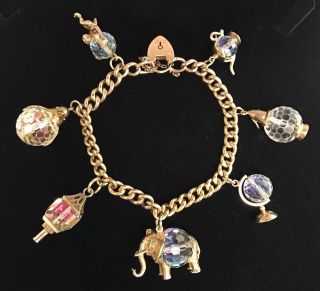 Stunning Vintage Crystal Charm Bracelet 9ct Gold Collectible