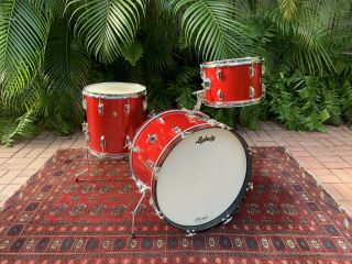 1966 Ludwig “downbeat” 20/14/12 Red Sparkle Vintage Drums W/ Heads