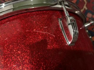1966 Ludwig “Downbeat” 20/14/12 red sparkle vintage drums w/ heads 3