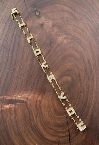Vintage French 18k Yellow Gold Diamond I Love You Bracelet With Hidden Clasp