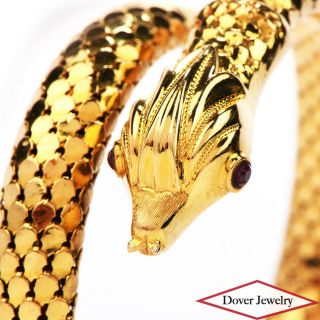 Vintage Italian Ruby 18k Gold Snake Scales Cuff Bangle Bracelet 39.  6 Grams Nr