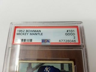 Vintage York Yankees Mickey Mantle 1952 Bowman Card PSA 2 101 Good 2