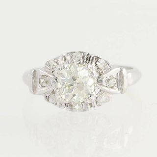 1.  09ctw European Cut Diamond Art Deco Ring - 14k White Gold Vintage Engagement