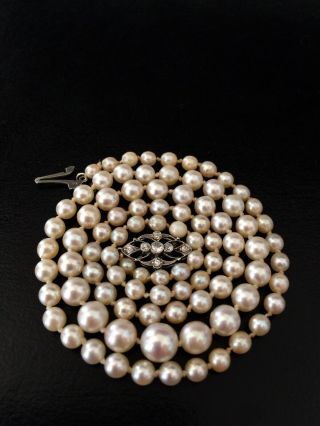 Vintage Saltwater Akoya Pearl Necklace 18k Solid Gold Diamond Clasp
