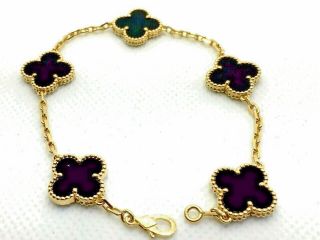 Van Cleef & Arpels Vintage Alhambra 5p Bracelet Onyx 18k Yellow Gold 7.  5 Inches