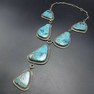 Vintage 1970s Navajo Sterling Silver Blue Morenci Turquoise Lariat Necklace