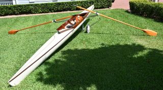Vintage 1990 Little River Marine Rowing Shell With Oars & Dolly