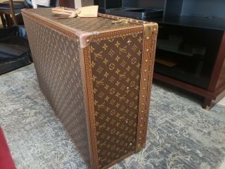 Vintage Louis Vuitton Brown Coated Canvas Leather Alzer Hard Sided Suitcase