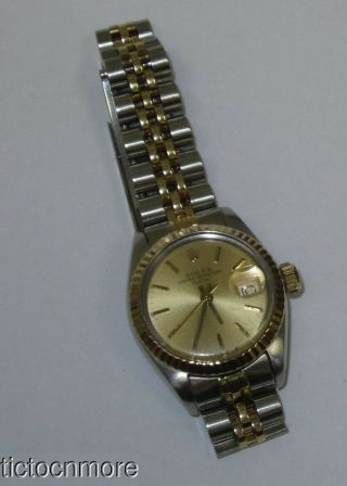 Vintage 14k Gold Ss Rolex Oyster Perpetual Date 2030 28j 6917 Watch