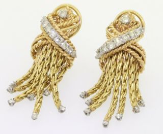 Vintage heavy 14K gold 1.  30CTW diamond tassel drop dangle earrings 2