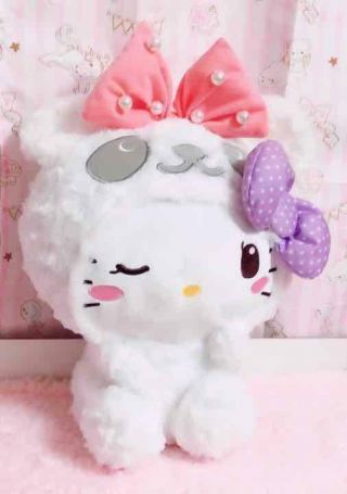 sanrio Hello Kitty fluffy pearl BIG white stuffed Soft Plush doll japnese 33cm 2