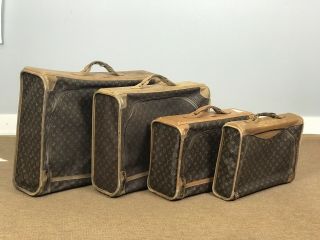 Louis Vuitton Vintage Pullman 4pc Suitcase Set Monogram Canvas Garment Luggage