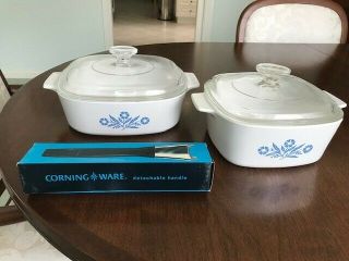 Vintage Corning Ware Blue And White With Boxed Handle Corningware
