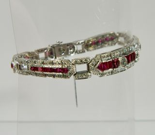 Vintage 18 Karat white gold Natural Diamond & Ruby Bracelet 2