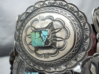 ONE OF THE FINEST VINTAGE NAVAJO DAMALE TURQUOISE STERLING SILVER CONCHO BELT 2