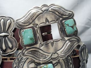 ONE OF THE FINEST VINTAGE NAVAJO DAMALE TURQUOISE STERLING SILVER CONCHO BELT 3