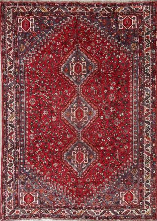 Antique Geometric Tribal Abadeh Oriental Hand - Knotted 7x10 Red Area Rug