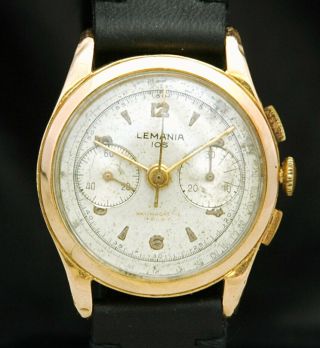 1950 Lemania 105 Solid 18k Gold Chronograph Watch 17j 1270 Vtg Swiss Luxury Rare