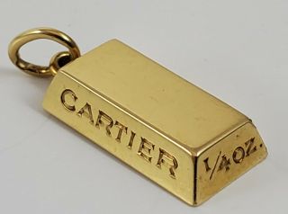 Vintage Cartier 1/4 Oz Ingot 18k Yellow Gold Bar Pendant - Charm