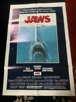 Jaws (1975) Vintage Folded One - Sheet Poster In Near.