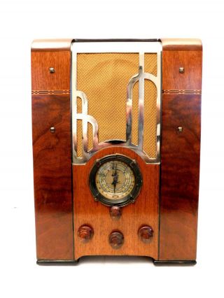 Vintage 1930s Old Full Chrome Facade Zenith Art Deco Type Radio & Restored