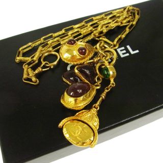Rare Authentic Chanel Vintage Cc Stone Motif Chain Pendant Necklace T04149