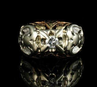 Vintage Natural 1/3ct Diamond Double Eagle Masonic 32nd Degree Gold Mens Ring