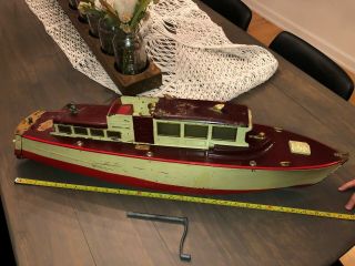 Rare Vintage 1930s Orkin Craft Cabin Cruiser Wind Up Metal Boat 30 "