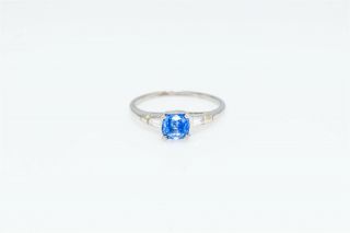 Antique $6k 1.  46ct Natural Certified No Heat Blue Sapphire Diamond Platinum Ring