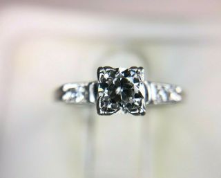 Vintage Art Deco Platinum Old European Diamond Engagement Ring 1/2 Ct