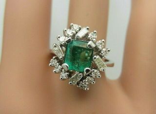 Vintage 18k White Gold Colombian Emerald And Diamond Ring 1.  40 Carats Tw
